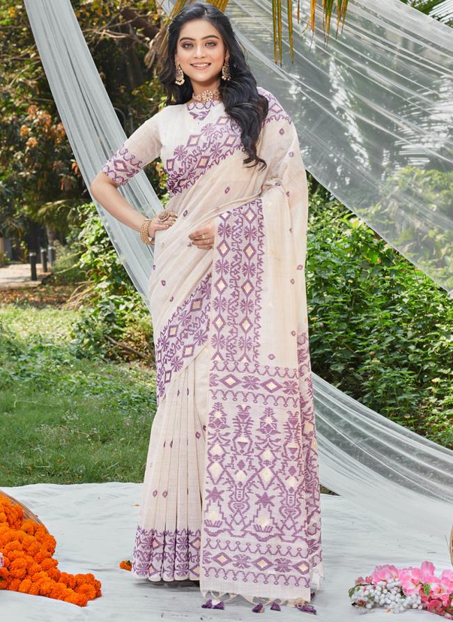 Cotton Purple Traditional Wear Digital Printed Saree
